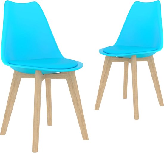 2 Moderne kunststof eetkamerstoelen stoelen met zachte lederen zitting -  blauw - blue... | bol.com