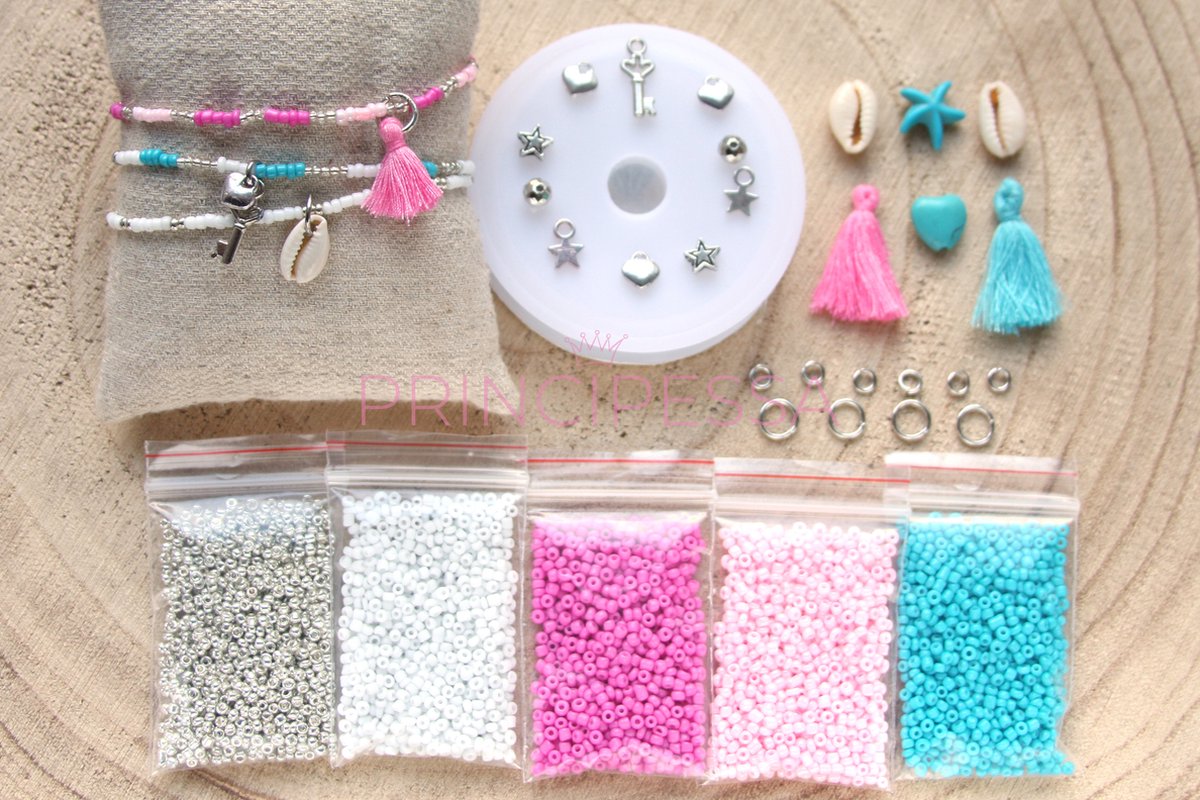 Zelf sieraden maken kralen pakket - Armbandjes - 2mm kraal - Zilver, roze, turquoise - DIY