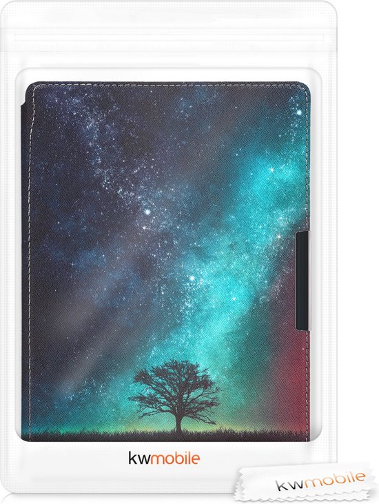 kwmobile e-reader hoesje geschikt voor Kobo Aura ONE hoes - E reader flip case met magnetische sluiting - Ereader cover - Sterrenstelsel en Boom design in blauw / grijs / zwart van Merkloos — afbeelding 4