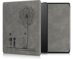 kwmobile e-reader hoesje geschikt voor Amazon Kindle Oasis 10. Generation hoes - Ereader flip case met standaard - Kunstleren e reader cover - Paardenbloemen Liefde design in grijs