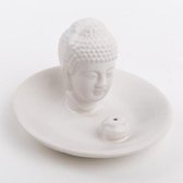 Wierookhouder - Boeddha hoofd op bord - Wit