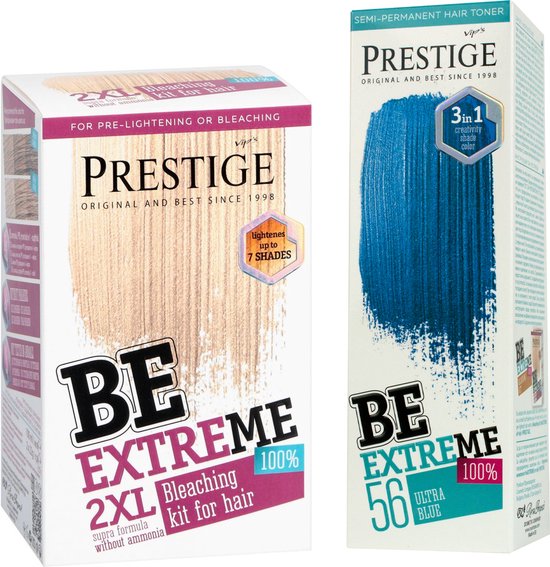 Prestige Semi-Permanente Blauwe Haarverf Set - Bleach Kit Blondeerpoeder + Ultra Blue Haarverf Blauw - Voordeelverpakking 2 x 100ml