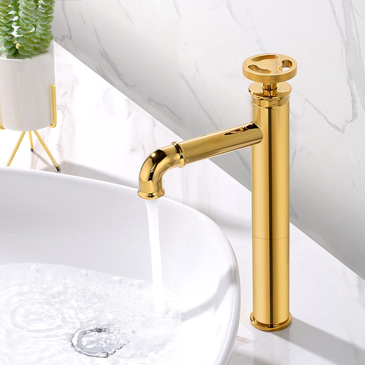 Wastafelkraan GOUD CHROOM Industrial OMNITAIR