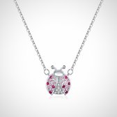 925 sterling zilveren ketting met hanger voor dames - roze lieveheersbeestje met zirkoon steentjes