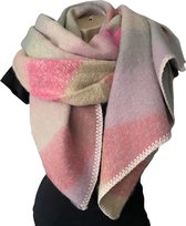 Lange Warme Dames Sjaal - Omslagdoek - Extra Dikke Kwaliteit - Geblokt - Gemêleerd - Roze - Fuchsia - 190 x 53 cm (969615#)