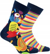 2 pack Gatta-Wola katoenen lange sokken Funky, 2 verschillende patronen, maat 39-42, Mix fruit & strepen patroon