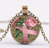 GoedeDoelen.Shop | Ketting Pink Ribbon & Roses Bronze | Pink Ribbon Sieraad | Cancer Awareness | Statement Ketting | Hope | Cadeau | Ribbon | Wellness-House