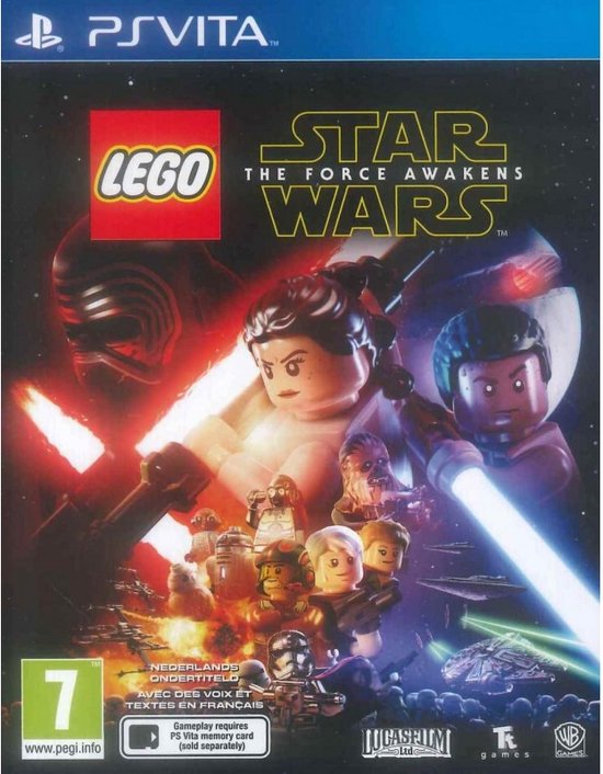 PS Vita speldoosje 'LEGO Star Wars: The Force Awakens' met Lego personages en ruimteschepen.