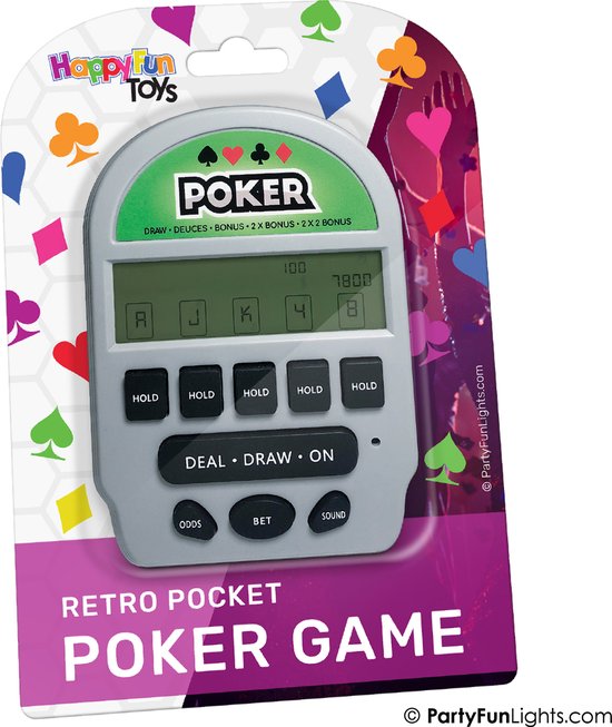 Afbeelding van het spel HappyFunToys - Elektronisch Retro Poker zakspel 5-in-1 - reisspel - kaartspel - pocketspel