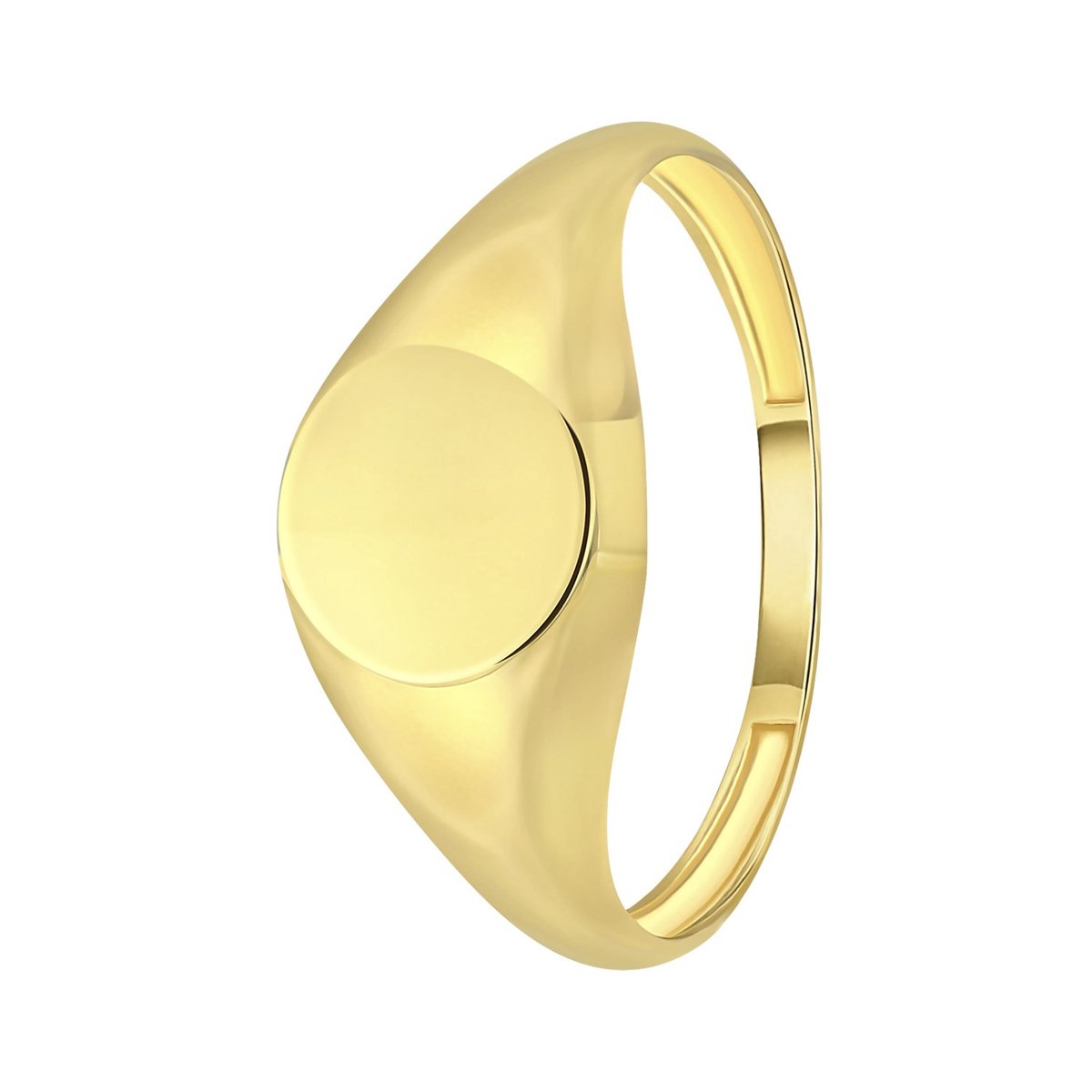 Lucardi Dames Zegelring rond - Ring - Cadeau - 14 Karaat Goud - Geelgoud
