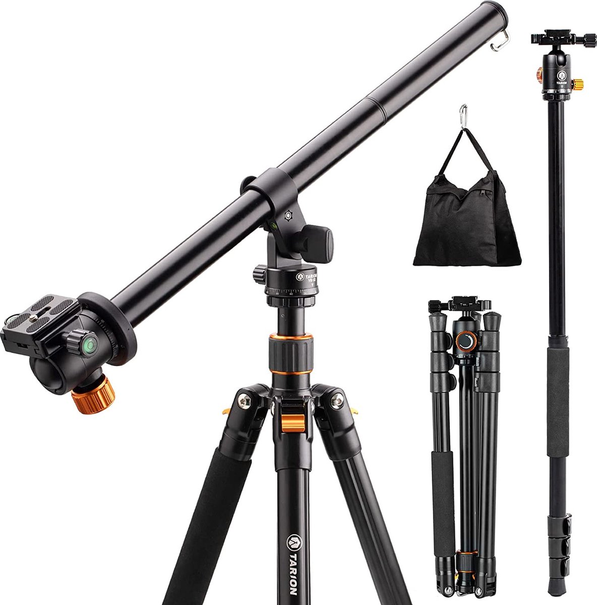 TARION professioneel driepootstatief camerasistatief reisstatief, zwart, Zwart