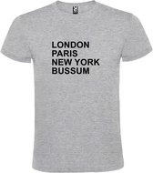 Grijs t-shirt met " London, Paris , New York, Bussum " print Zwart size XL