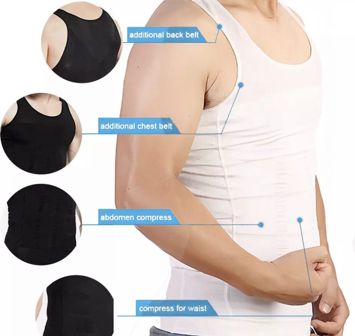 Chibaa - Premium Corrigerend Mannen Hemd - Ondersteuning - Body Buik Shapewear Shirt - Correctie Hemd - Buik weg - Buik verbergen - Strak lichaam - Wit - Large
