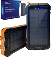 Premium Reaux Solar Powerbank 30.000 mAh Charger op zonneenergie -USBC/Micro USB-Powerbank IPhone & Samsung-Oranje