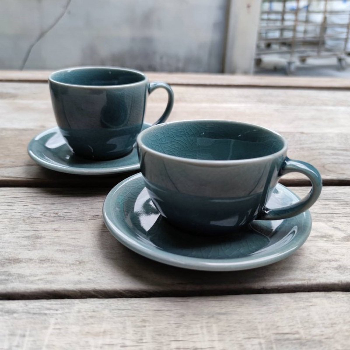 Koffieservies - koffie servies kop en schotel - Americano - Celadon blauw (2 stuks)