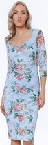 Sierlijke kanten jurk met bloemenprint - Maat 40 - Blauw