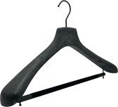 [Set van 10] Premium massieve zwart marmer kledinghangers / garderobehangers / kostuumhangers met zwart fluwelen broeklat, extra brede schouders en voorzien van een luxe draaibare