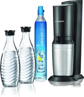 SodaStream Crystal Bruiswatertoestel Zwart - Mega Pack - Zelf Bruisend Water Maken In Enkele Seconden - 2 Glazen Karaffen van 75 cl en 60 L Koolzuurcilinder - Duurzaam