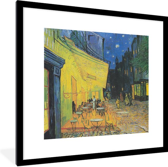 Fotolijst incl. Poster - Caféterras bij nacht - Schilderij van Vincent van Gogh - 40x40 cm - Posterlijst