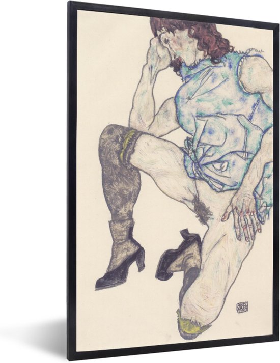 Cadre photo avec affiche - Kniendes Mädchen - peinture d'Egon Schiele - 40x60 cm - Cadre pour affiche