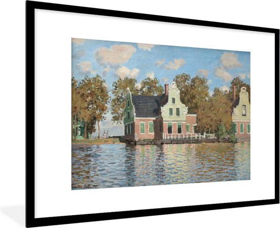 Fotolijst incl. Poster - Het huis bij de rivier de Zaan bij Zaandam - Schilderij van Claude Monet - 90x60 cm - Posterlijst