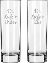 Gegraveerde longdrinkglas 22cl De Liefste Broer-De Liefste Zus