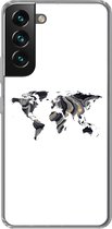 Geschikt voor Samsung Galaxy S22 hoesje - Wereldkaart - Goud - Lijn - Siliconen Telefoonhoesje