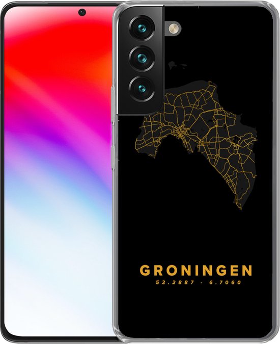 Samsung Galaxy S22 Plus Hoesje Groningen Kaart Goud Siliconen Telefoonhoesje 9231