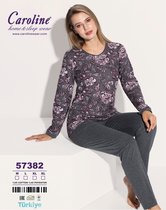 Caroline Pyjamasset voor Dames, Grijs en Bordeux, Maat L, Home Sleep Wear, Hoge Kwaliteit