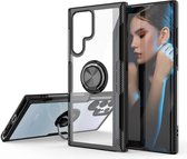 Hoesje Geschikt Voor Samsung Galaxy S22 Ultra hoesje Luxe carbon TPU Backcover - Hoesje Geschikt Voor Samsung Galaxy S22 Ultra hoesje met Ring houder / Ring vinger houder / standaard - Zwart