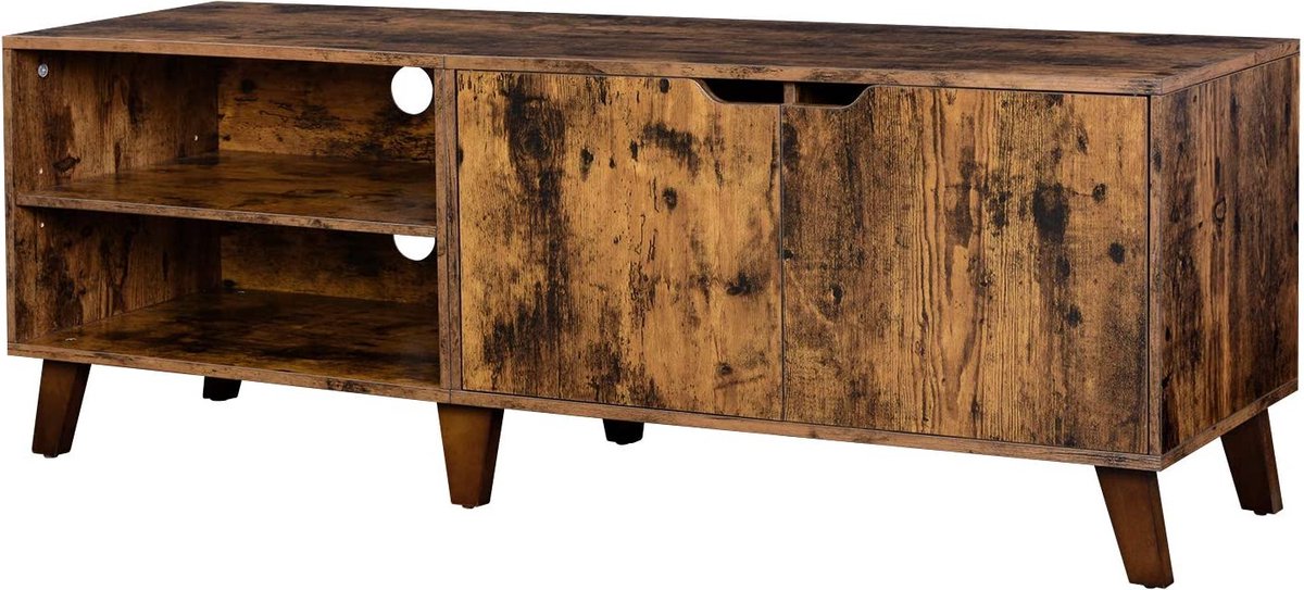 Merkloos Sans marque tv-meubel tv-tafel met 2 deuren tv-plank voor tv's tot 60 inch tv-kast met verstelbare planken voor woonkamer eetkamer en slaapkamer vintage bruin LTV027X01