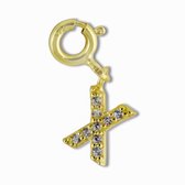 Silventi 9SIL-22033 Zilveren Letterhanger - Zirkonia - Letter - X - 7 x 5,5  mm - Veerring - Zilver - Gold Plated (Verguld/Goud op Zilver)