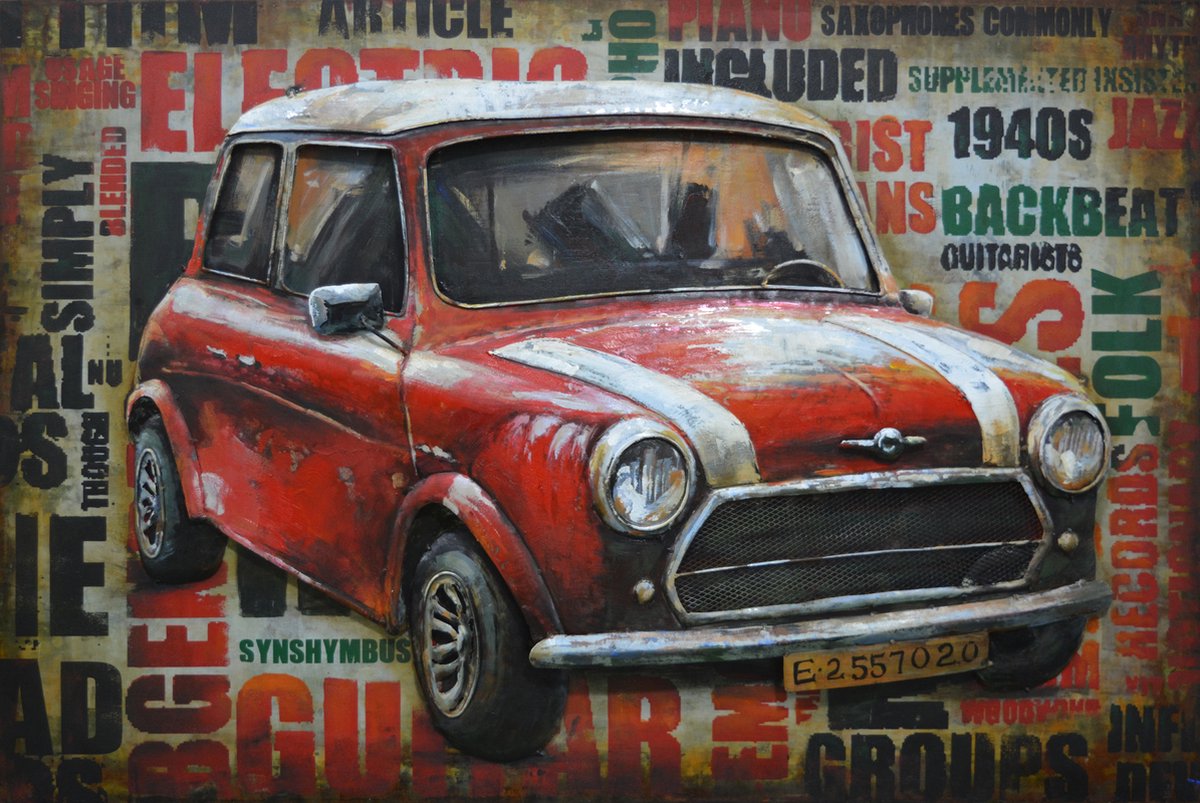 3D art metaalschilderij - Mini Cooper - 120x80 cm - metal art