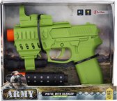 Speelgoedpistool met demper ARMY - Groen / Zwart / Oranje - Kunststof - 20 cm - Speelgoedwapen - Speelgoedpistool - Speelgoed