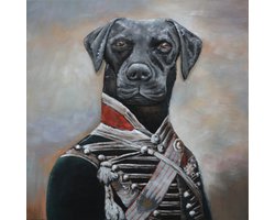 3D art metaalschilderij - hond met soldatenoutfit - huisdier portret - 80x80 cm - metalart