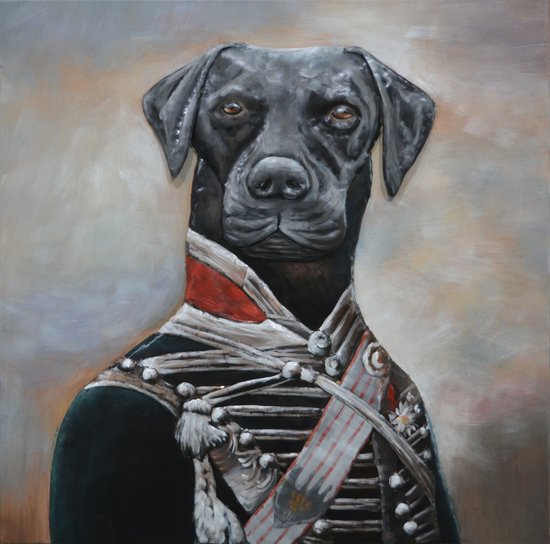 Tableau métal art 3D - chien avec tenue de soldat - portrait animalier - 80x80 cm - metalart