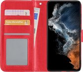Hoes Geschikt voor Samsung S22 Hoesje Book Case Hoes Flip Cover Wallet Bookcase - Rood