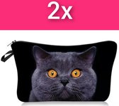 Kattenhebbedingen - 2x Cosmetica tasje - 2x Etui - Kat - Poes - Purple cat