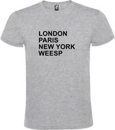 Grijs t-shirt met " London, Paris , New York, Weesp " print Zwart size XXXL