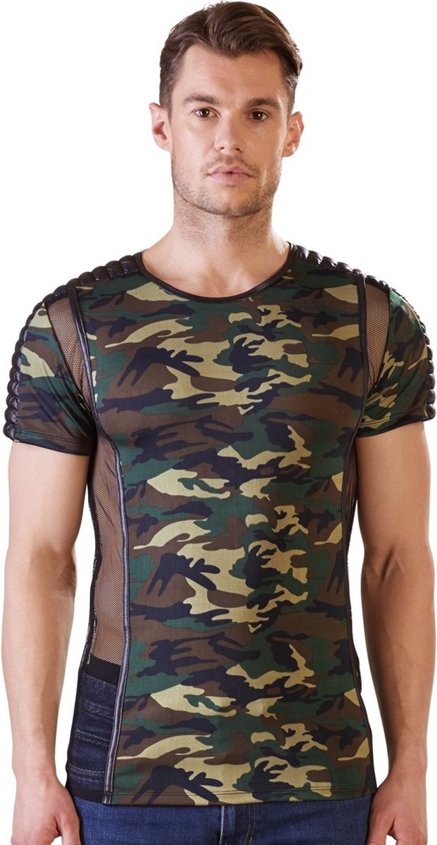 Goedkoopste Fetish Camo Shirt met Transparante Stukken