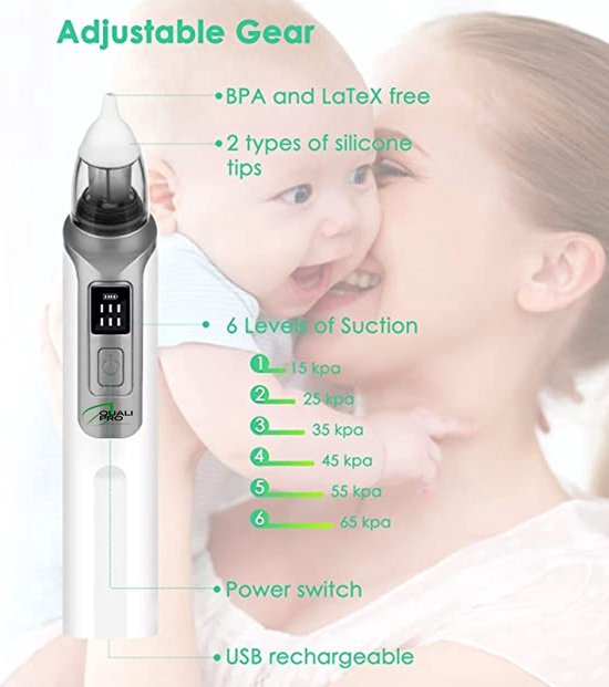 Aspirateur Nasal électrique Pour Bébé - 5 Niveaux D'aspiration, 3 Buses Silicone, Rechargeable, Musique Et Lumière