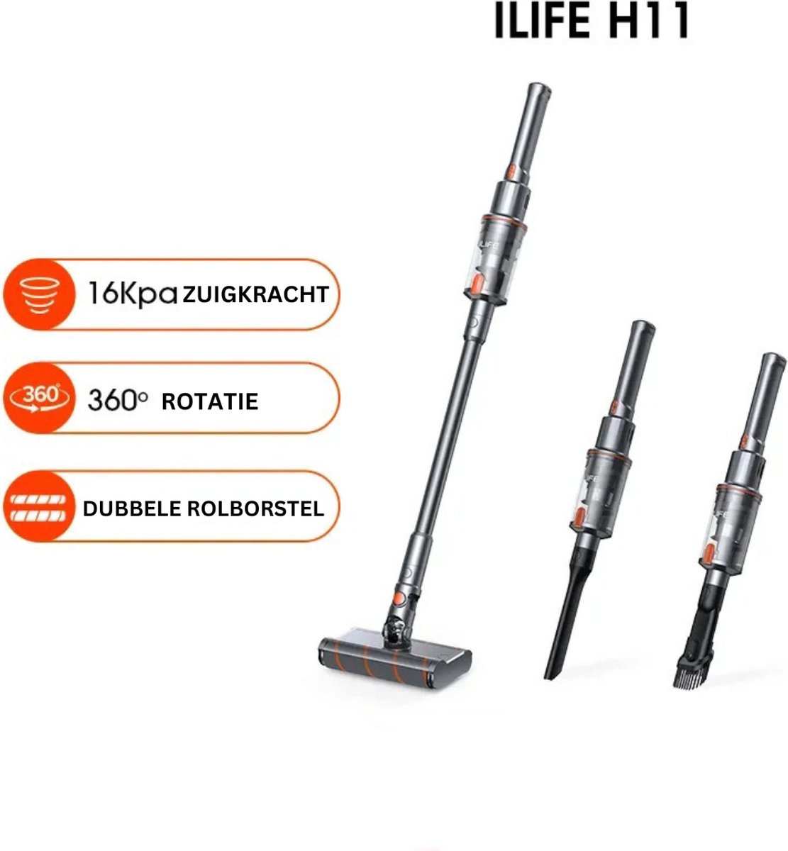 iLife H11 - steelstofzuiger zonder zak op accu - stofzuiger draadloos - snoerloos - 16.000KPa Zuigkracht