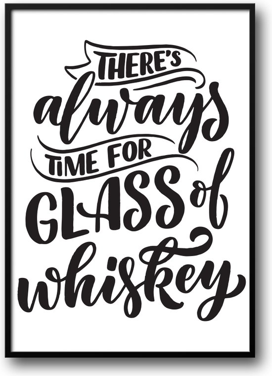 Whiskey time fotolijst met glas 40 x 50 cm - Prachtige kwaliteit - Drank - Alcohol - Harde lijst - Glazen plaat - inclusief ophangsysteem - Grappige Poster - Foto op hoge kwaliteit uitgeprint