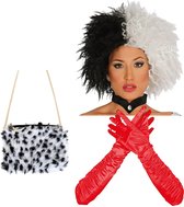 Cruel lady verkleed accessoire set - 3-delig - dalmatier schurk - Pruik en accessoires