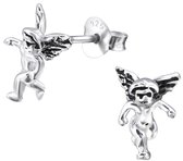 Joy|S - Zilveren engel oorbellen - 7 x 10 mm - geoxideerd