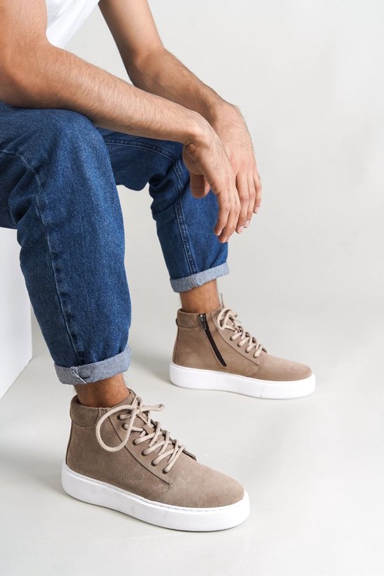 Oscar&Djayds Sneaker Homme - Beige Sable - Cuir Véritable (Suède) - Baskets hautes - chaussures - OD111 - taille 40