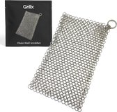 GrillX Chain Mail Scrubber - 22 x 15 cm - RVS Schrubmatje - Staalspons voor Gietijzer / BBQ - Chainmail Cleaner - Schuurspons Metaal - Gietijzeren Pan