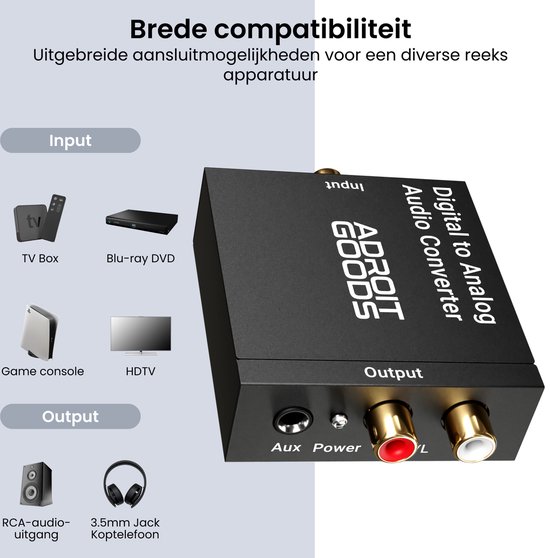 AdroitGoods Digitaal naar Analoog audioconverter - 192 kHz Audio Adapter voor Toslink naar RCA R/L - Met Optische Kabel en Voedings Adapter — afbeelding 5