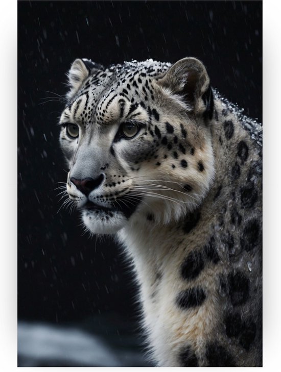 Sneeuwluipaard - Woonkamer schilderijen canvas - Schilderijen luipaard - Klassiek schilderijen - Canvas keuken - Slaapkamer decoratie - 60 x 90 cm 18mm