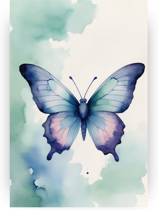 Vlinder poster - Pastelkleuren muurdecoratie - Posters waterverf - Retro poster - Poster slaapkamer - Slaapkamer decoratie - 40 x 60 cm